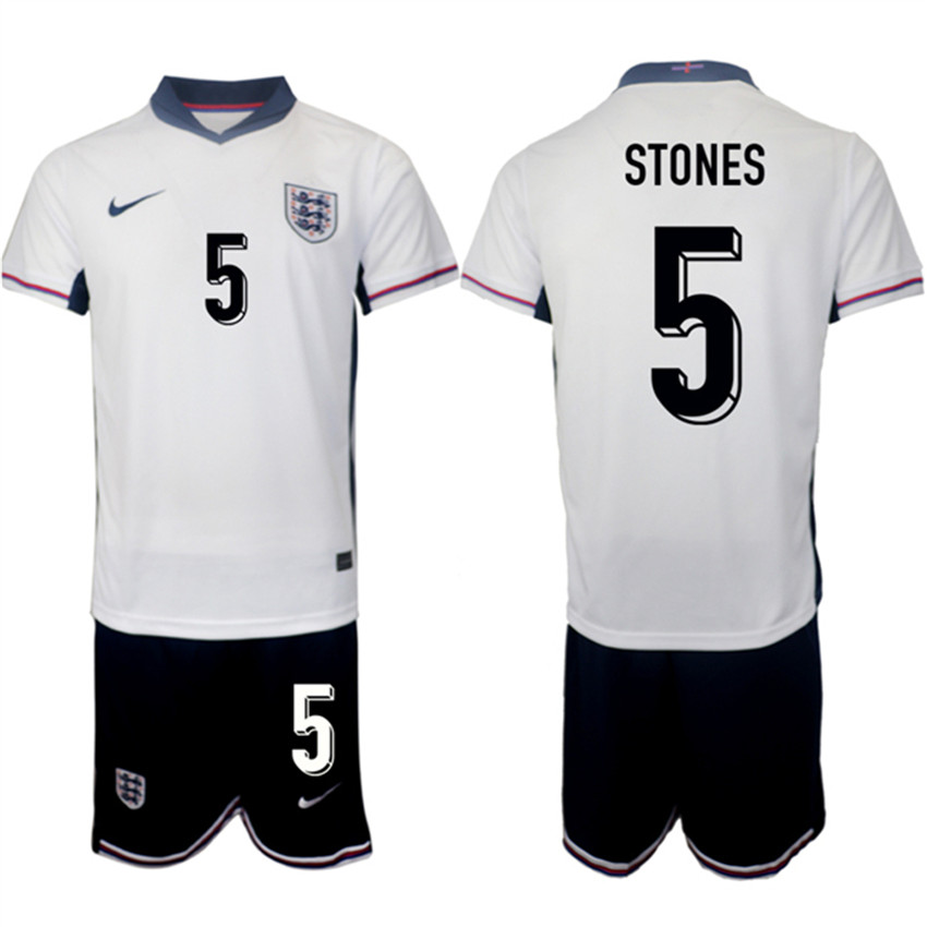 Men's White England #5 John Stones 2024-25 Home Soccer Jersey Suit